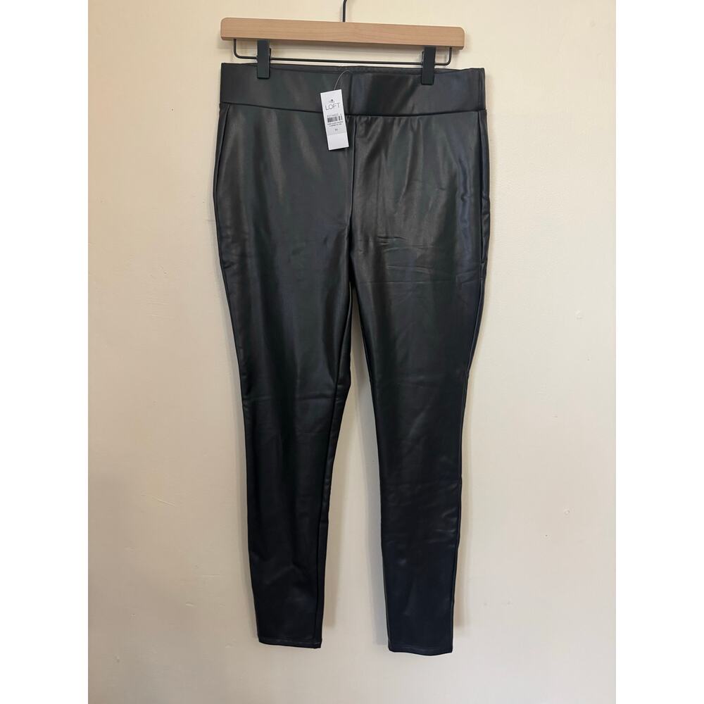 NWT LOFT Black Faux Leather Leggings Pants Womens M Pull On - Picture 2 of 10